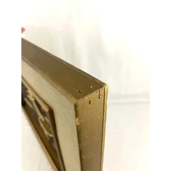 VTG Pheasant Bird Black Velvet Felt Beaded Rhinestones Art Wooden Frame MCM - Picture 10 of 16